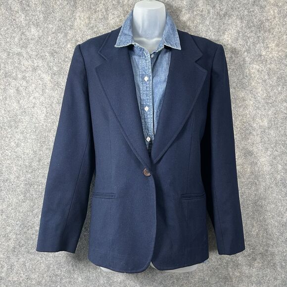 Vintage Pendleton Womens Blazer 1950s Navy Blue Size 16 100% Virgin Wool USA - Picture 1 of 14